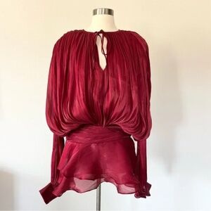 Miss Rosier NWT Eugenie Red Fully Pleated Ruffled Mini Dress Small S